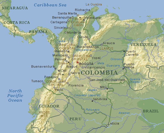 kolumbien regional karte